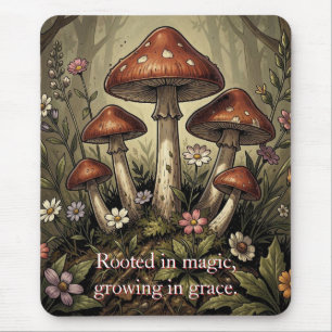 Tapis De Souris Art Fleurs sauvages et champignons rouges vintage