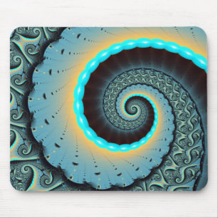 Tapis De Souris Art fractal abstrait bleu turquoise orange en spir