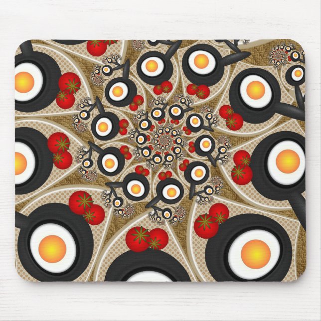 Tapis De Souris Art fractal de brunch drôle, tomates, œufs (Devant)