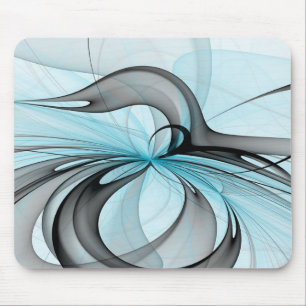 Tapis De Souris Art fractal moderne gris anthracite abstrait bleu