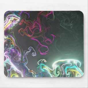 Tapis De Souris Art Liquide Abstrait Néon Noir