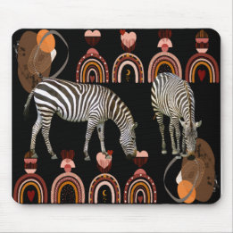 Tapis De Souris Art moderne Boho Bohemian Animaux Rainbows Zebras