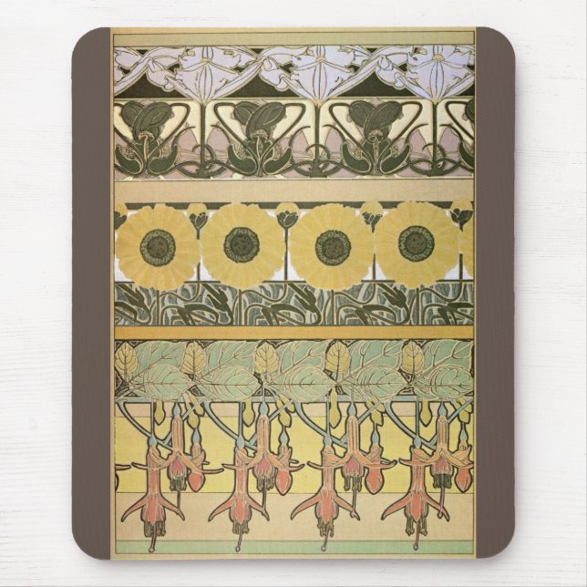 Tapis De Souris Art nouveau alphonse mucha fuschia tournesol flore (Devant)