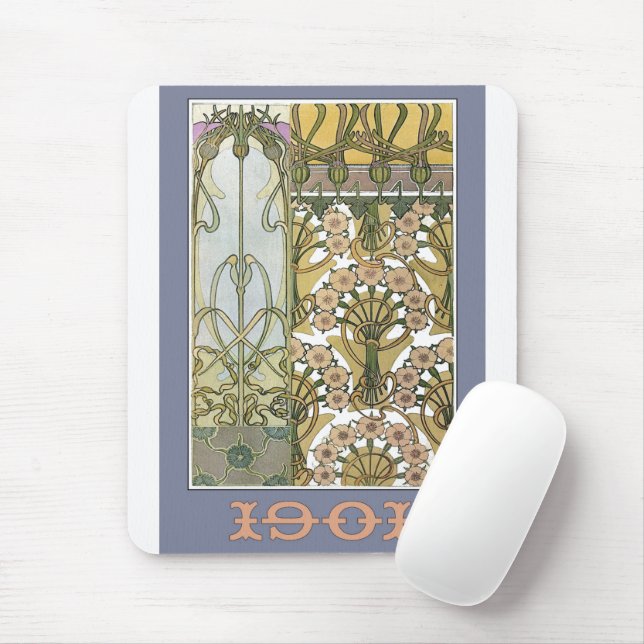 Tapis De Souris Art nouveau fleurs alphonse mucha floral art (Avec souris)