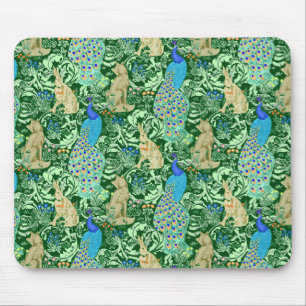 Tapis De Souris Art Nouveau Peacock Print, Cobalt Blue & Green