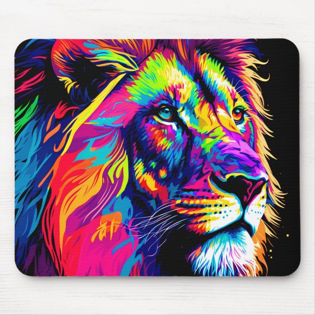Tapis De Souris Art numérique Abstrait 3d Portrait de Lion (Devant)