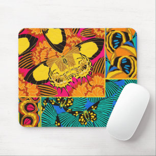 Tapis De Souris Art papillon rose et sarcelle maximaliste vibrant