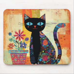 Tapis De Souris Art populaire de chat noir