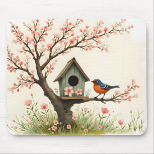 Tapis De Souris Art populaire Oiseau et Niche à Oiseaux