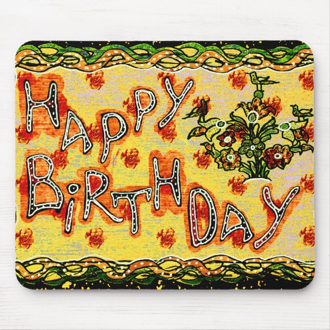 Tapis De Souris Art populaire russe Joyeux anniversaire (Devant)