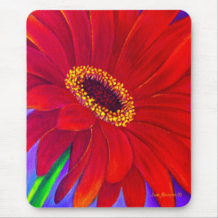 Tapis De Souris Art rouge de peinture de fleur de Gerber de