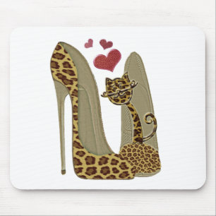 Tapis De Souris Art stylet de chaussures et de chat de léopard