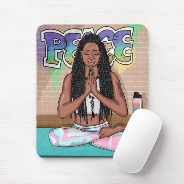 Tapis De Souris Art urbain | Jolie femme faisant la méditation (Avec souris)
