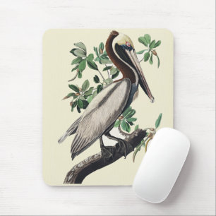 Tapis De Souris Art Vintage d'Oiseau Marin Côtiers Pélican Brun d'