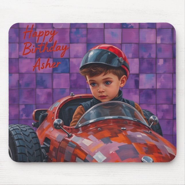 Tapis De Souris ASHER ~ Young Boy Racing Car Driver ~ (Devant)