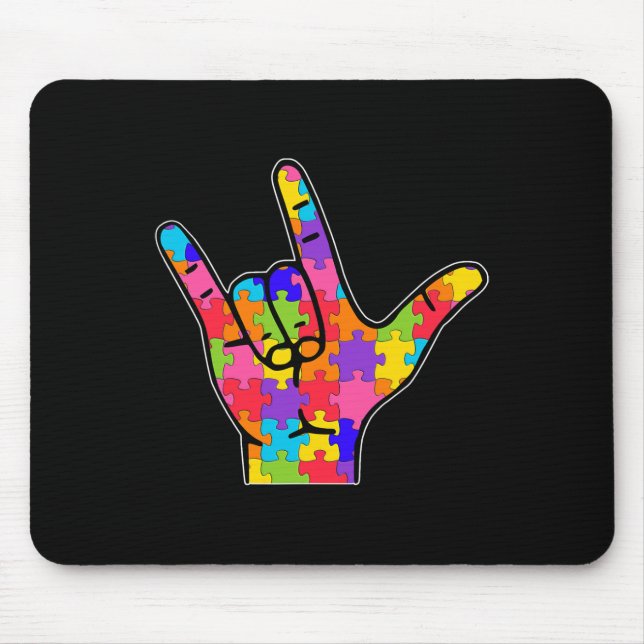 Tapis De Souris ASL Love Langue des signes Autisme Cadeau Conscien (Devant)