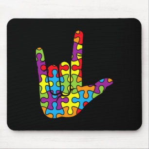 Tapis De Souris ASL Love Langue des signes Autistique Puzzle Autis
