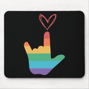 Tapis De Souris ASL - Symbole d'amour arc-en-ciel Sourd