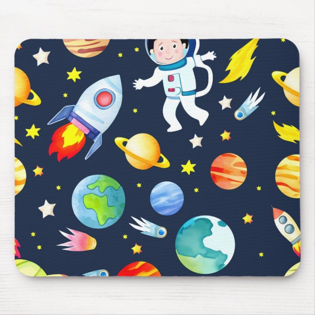 Tapis De Souris Astronaut in Space Planets and Rockets Pattern (Devant)