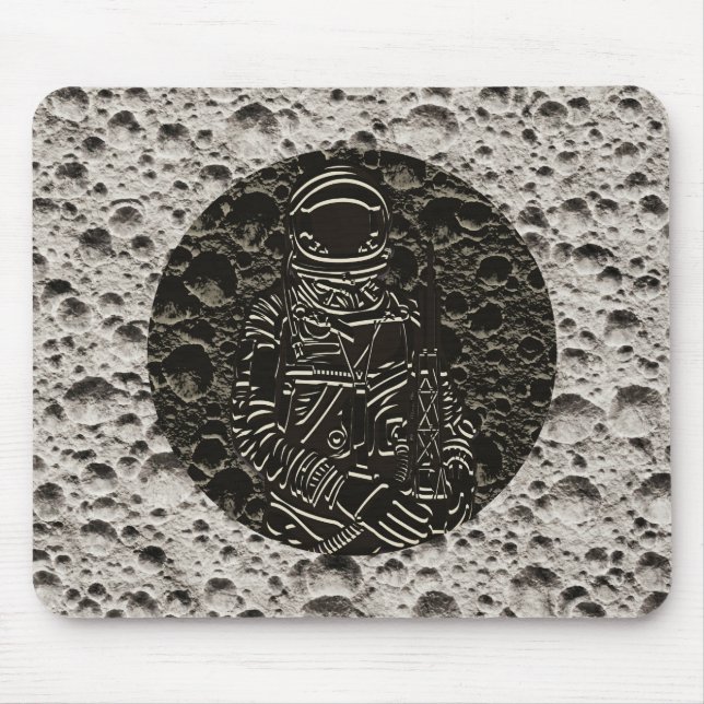 Tapis De Souris Astronaute sur la Lune Espace Noir & Gris (Devant)