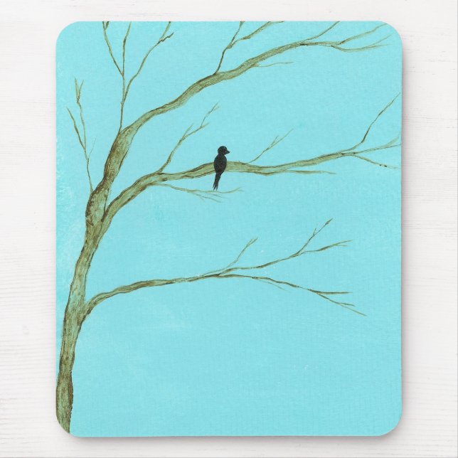 Tapis De Souris Attente - oiseau solitaire dans l'art original (Devant)