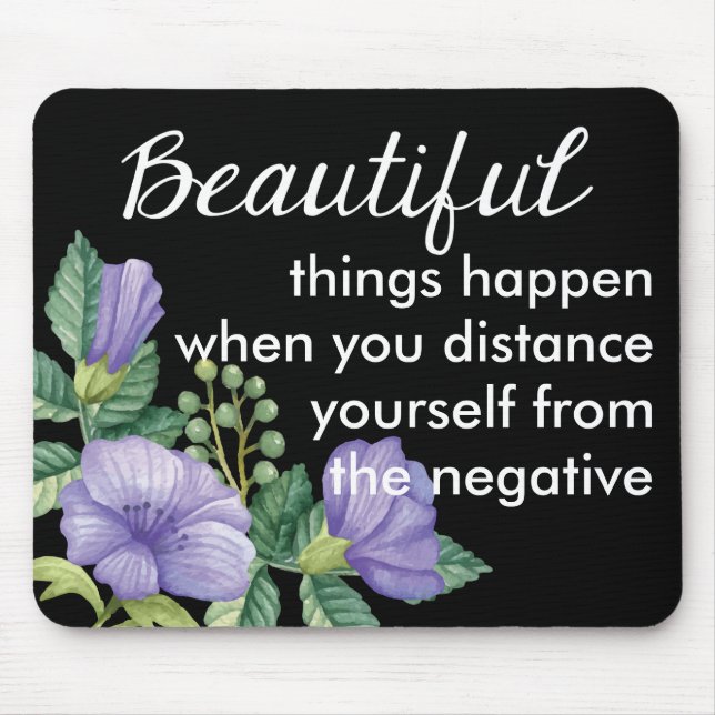 Tapis De Souris Attitude de motivation florale Fleur violet Noir (Devant)