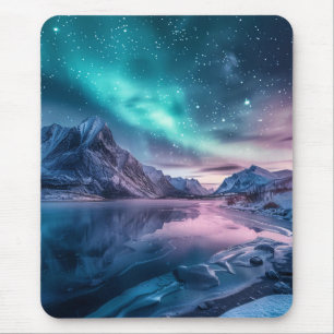 Tapis De Souris Aurora Borealis au-dessus du paysage des montagnes