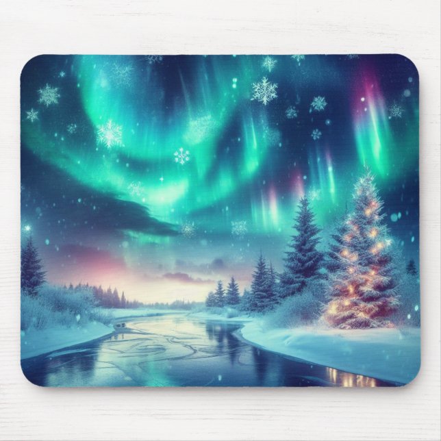 Tapis De Souris aurora borealis/Noël/hiver (Devant)