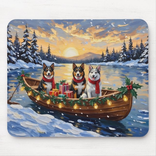 Tapis De Souris Australian Cattle Dog Christmas Boat Holiday (Devant)