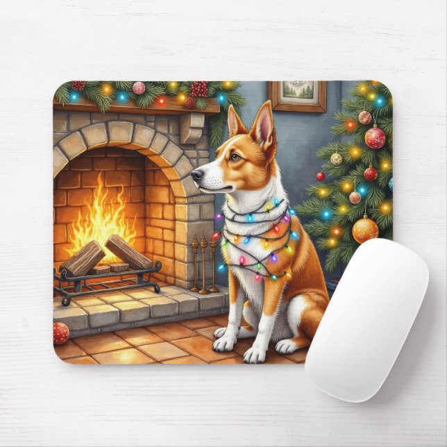Tapis De Souris Australian Kelpie Fireplace with Christmas Lights (Avec souris)