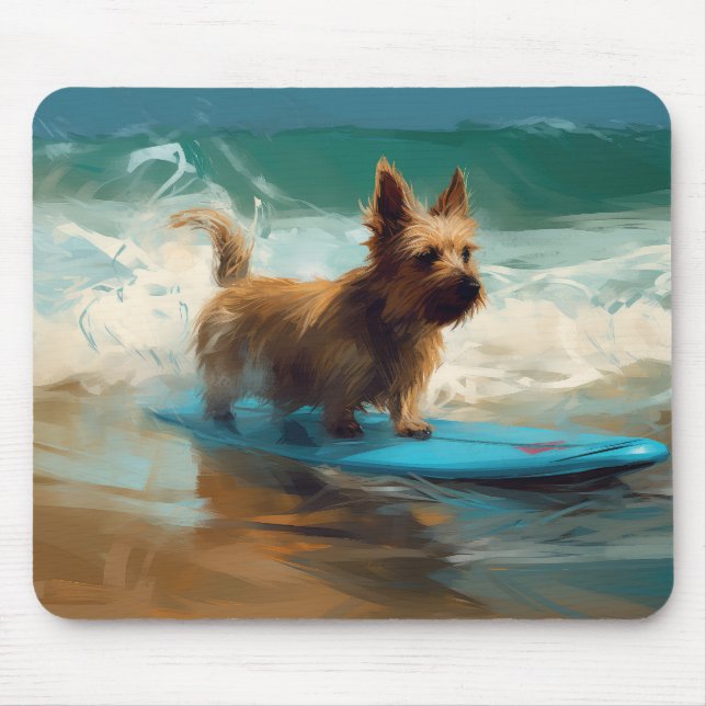 Tapis De Souris Australian Terrier Beach Surfing Paining (Devant)