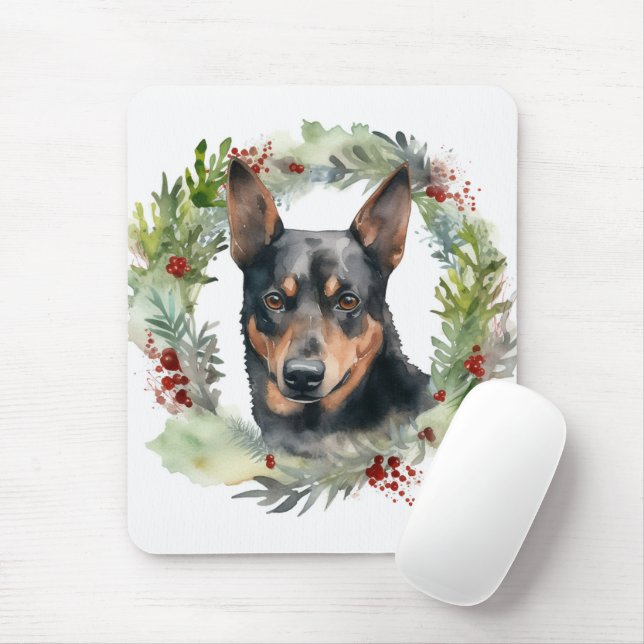Tapis De Souris Australie Kelpie Noël Wreath Festive Pup (Avec souris)