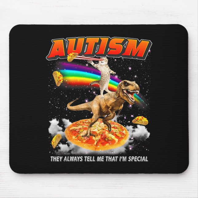 Tapis De Souris Autism Awareness T-rex Cat Meme Neurodiversity Pri (Devant)