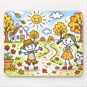 Tapis De Souris Automne Fantaisiste Enfants et Hibou
