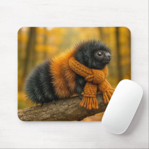 Tapis De Souris Automne Laine Ours Caterpillar Portant une Écharpe