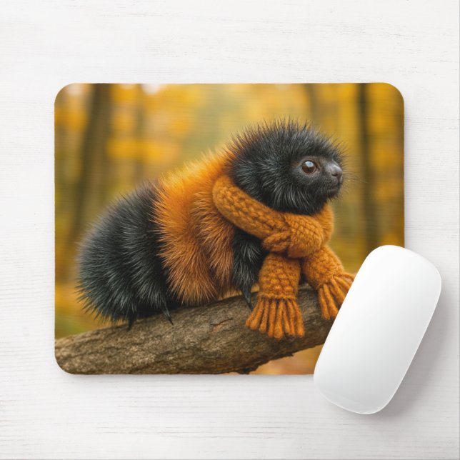 Tapis De Souris Automne Laine Ours Caterpillar Portant une Écharpe (Avec souris)