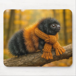 Tapis De Souris Automne Laine Ours Caterpillar Portant une Écharpe