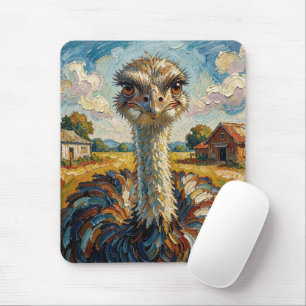 Tapis De Souris Autruche drôle à l'impasto dans un ranch