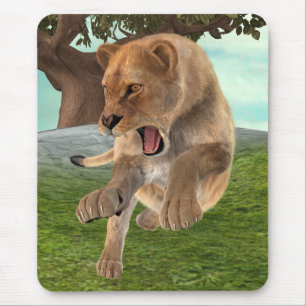 Tapis De Souris Aventure artistique de lionne féroce dans la jungl