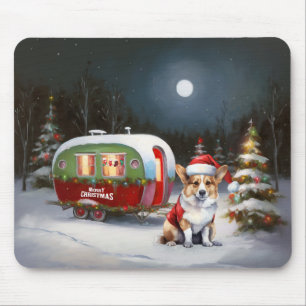 Tapis De Souris Aventure de Noël de la Caravane Corgi d'Hiver