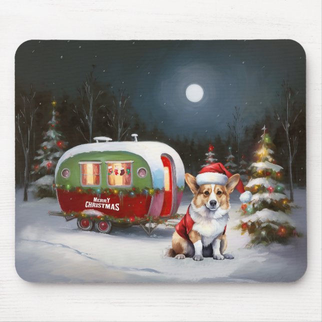 Tapis De Souris Aventure de Noël de la Caravane Corgi d'Hiver (Devant)