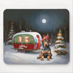 Tapis De Souris Aventure de Noël de la caravane Doberman d'hiver
