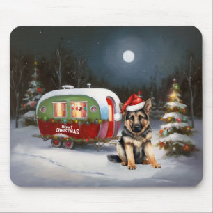 Tapis De Souris Aventure de Noël en caravane avec un Berger Allema