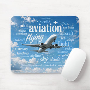 Tapis De Souris Avion volant dans un nuage de mots