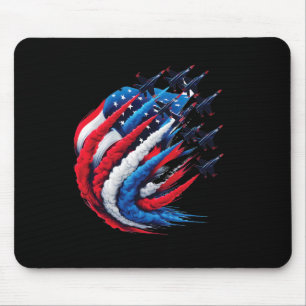 Tapis De Souris Avions de chasse Fierté Rouge Blanc Bleu Fumée Éta