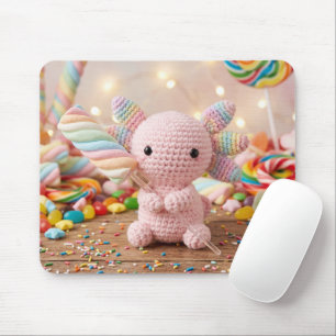 Tapis De Souris Axolotl Rose Crocheté Sucrerie Pastel Marshmallow