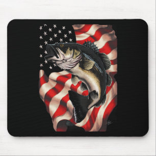 Tapis De Souris B Pêche Drapeau Américain 4 juillet Pêcheur