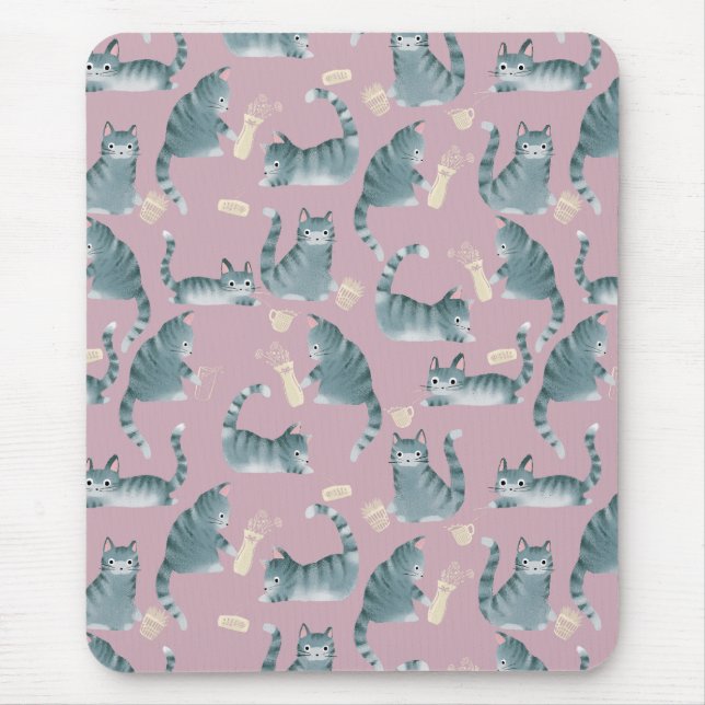 Tapis De Souris Bad Grey Tabby Chats Frappe Stuff Over & Monogramm (Devant)