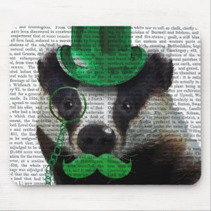 Tapis De Souris Badger avec chapeau vert et moustache