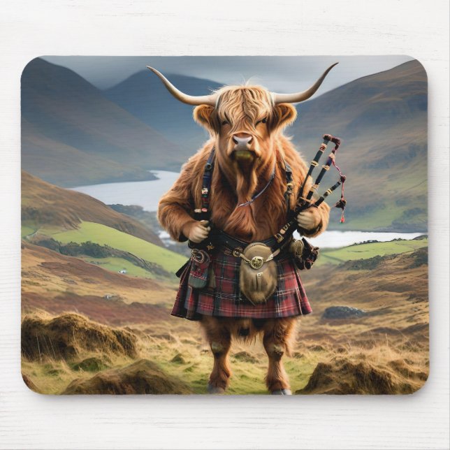 Tapis De Souris Bagpiper de vache écossaise Highland (Devant)